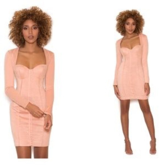 HOUSE OF CB Pink Pale Stretch Suede Bustier Dress Sz S - Picture 1 of 7